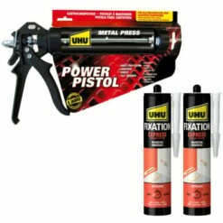 Pack UHU Power Pistol - 2 Cartouches Colle Mastic De Fixation Express - 2x370g