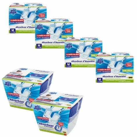 Pack UHU 2 Absorbeurs D’humidité Et 4 Boites De Recharges Airmax - 10x450g 2 Pack UHU 2 Absorbeurs D’humidité Et 4 Boites De Recharges Airmax - 10x450g
