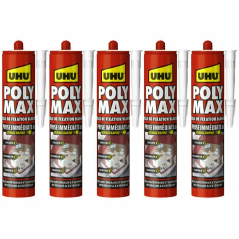 Lot De 5 Colles Mastic Prise Immédiate Polymax UHU Blanc Cartouche - 425 G - Blanc 3 Lot De 5 Colles Mastic Prise Immédiate Polymax UHU Blanc Cartouche - 425 G - Blanc