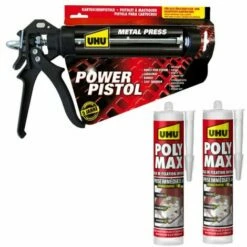 Pack UHU Power Pistol - 2 Cartouches Colle Mastic Prise Immédiate Polymax Invisible - 2x300g - Transparent