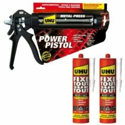 Pack UHU Power Pistol - 2 Cartouches De Colle Fixe Tout Sur Tout Extrem Express Blanc - 2x425g
