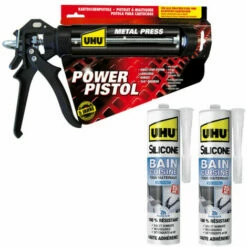 Pack UHU Power Pistol - 2 Cartouches Silicone Mastic Bain Cuisine 2H Blanc - 2x300ml - Blanc