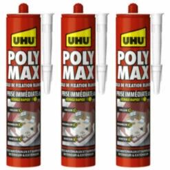 Lot De 3 Colles Mastic Prise Immédiate Polymax UHU Blanc Cartouche - 425 G - Blanc