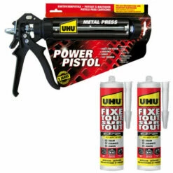 Pack UHU Power Pistol - 2 Cartouches De Colle Fixe Tout Sur Tout Extrem Express Invisible - 2x300 G