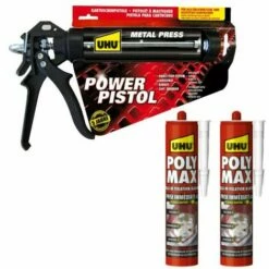 Pack UHU Power Pistol - 2 Cartouches Colle Mastic Prise Immédiate Polymax Blanc - 2x425 G - Blanc