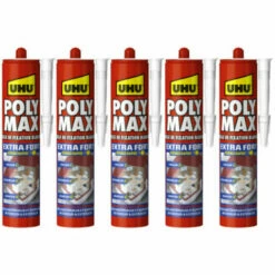 Lot De 5 Colles Mastic Extra Forte Polymax UHU Blanc Cartouche - 425 G - Blanc