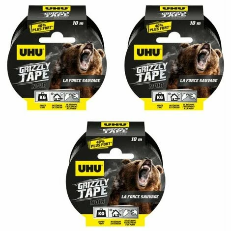Lot De 3 Rubans Adhésifs UHU Grizzly Tape Noir - 10m - Noir 3 Lot De 3 Rubans Adhésifs UHU Grizzly Tape Noir - 10m - Noir