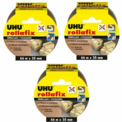 Lot De 3 Rubans Adhésifs UHU Rollafix Emballage Marron - 66m X 50mm - Noir