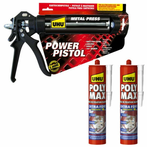 Pack UHU Power Pistol - 2 Cartouches De Colle Mastic Extra Forte Polymax Blanc - 2x425g - Blanc 3 Pack UHU Power Pistol - 2 Cartouches De Colle Mastic Extra Forte Polymax Blanc - 2x425g - Blanc